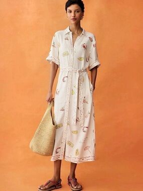 Few Moda ANAYA NWT Arlo Linen Blend Beach Motif Midi Dress